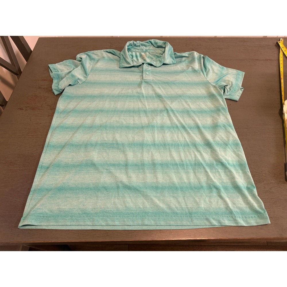 Members Mark Mens XL Active Performance Polo Shirt Teal Striped CF0401 Cyan